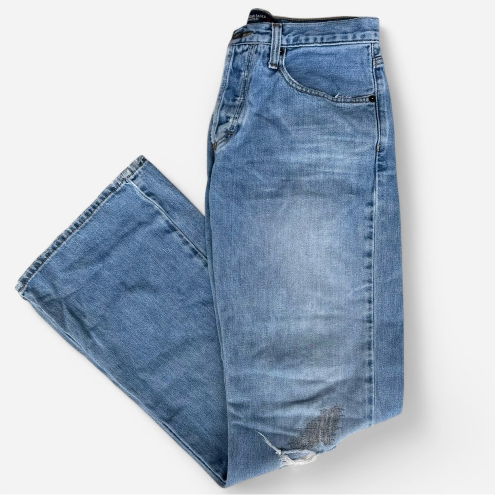 Y2K American Eagle Outfitters Flared Jeans Men’s W28 L32 Distressed Light Wash